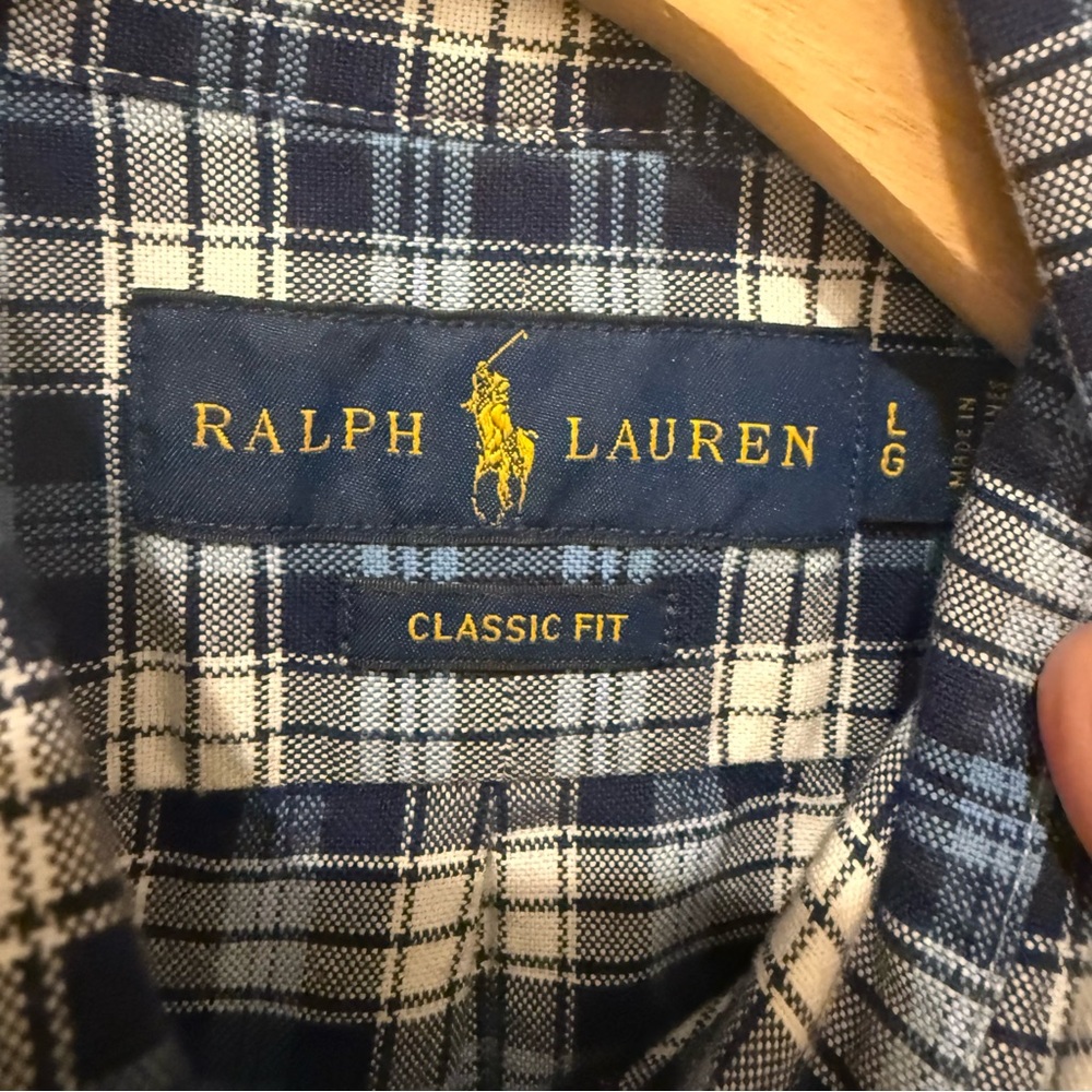 Polo Ralph Lauren Blue and White Plaid Button-Down Oxford Shirt